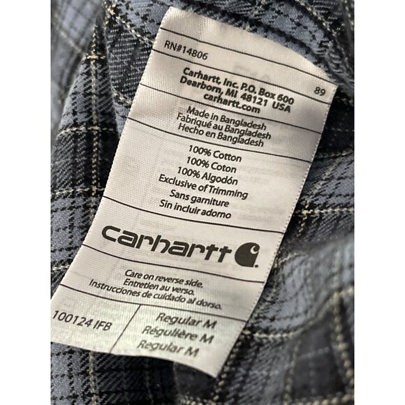 Carhartt Mens Plaid Button-Up Shirt Medium Blue/Gray 100% Cotton Regular Fit - Picture 6 of 12